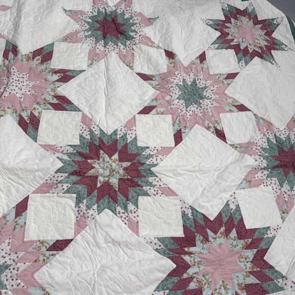 Vintage Star Pattern Quilt Full 82" x 82" Multi Color Pink Green Farm Country - Picture 5 of 8